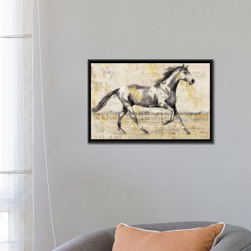 Golden Stallion I, impression sur toile tendue, H 18 po x l 26 po x P 1,5 po, Toile encadrée noire, Pas de tapis