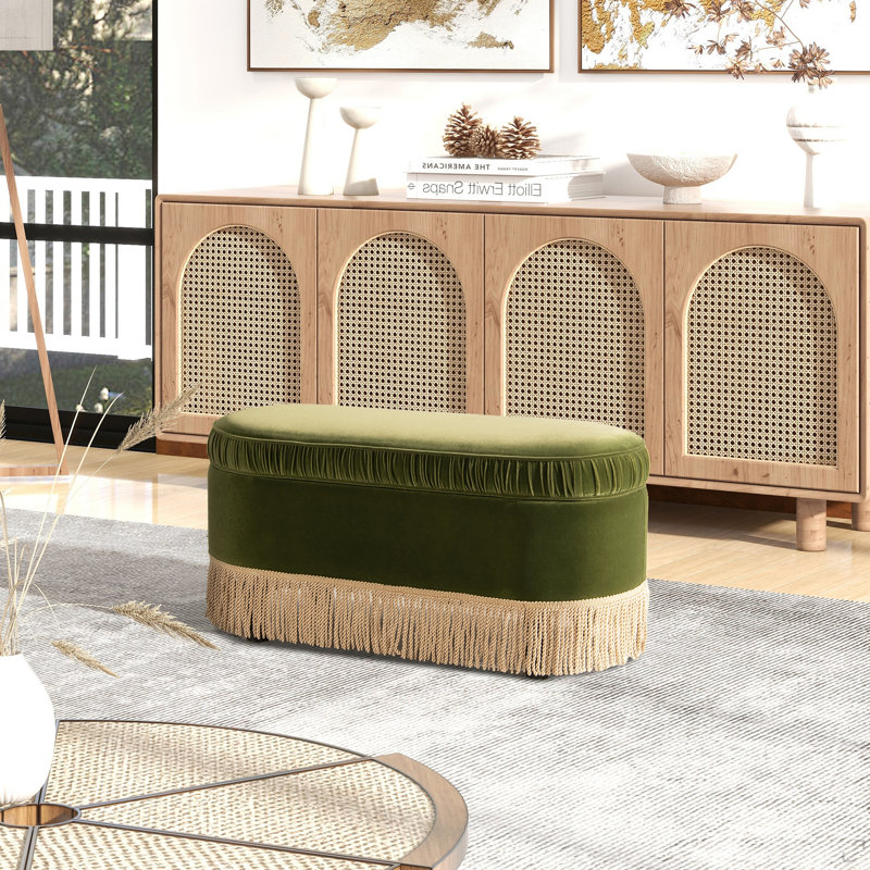 Repose-pieds avec rangement 38 po, velours performance vert olive, Vert olive