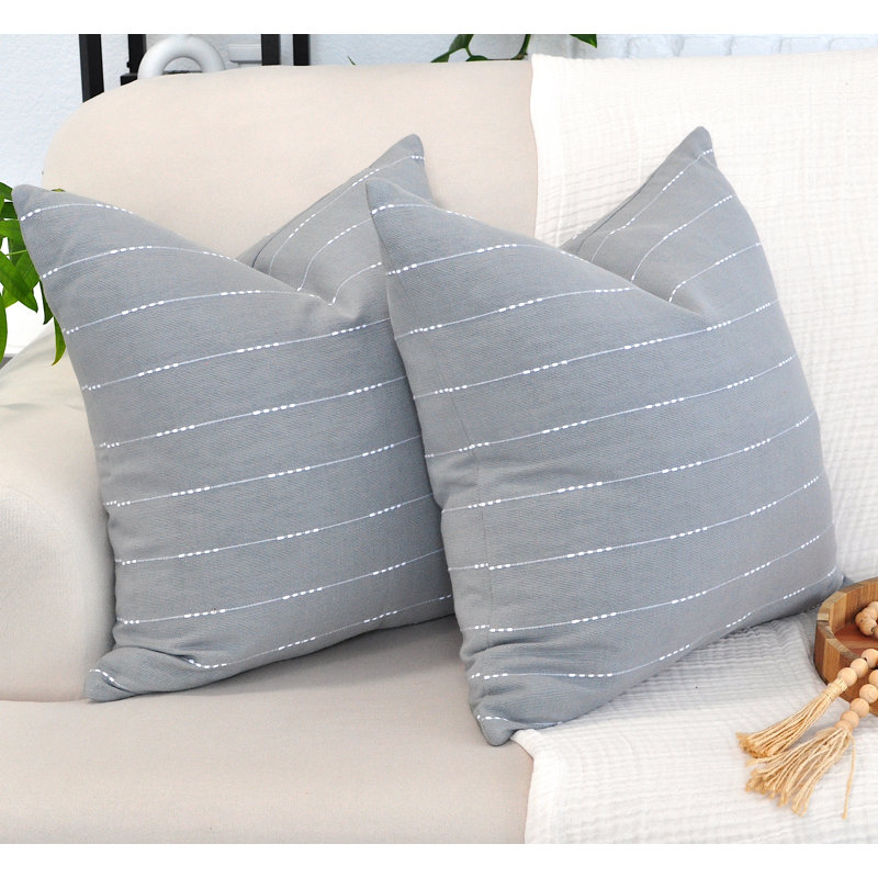 Coussin décoratif rayé, coussin en coton avec rayures tissées, H 20 po x l 20 po, Housse de coussin seulement - sans coussin
