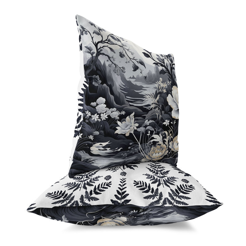 Coussin décoratif intérieur / extérieur Celestial Fern Garden, H 20 po x l 20 po, Blanc / Gris