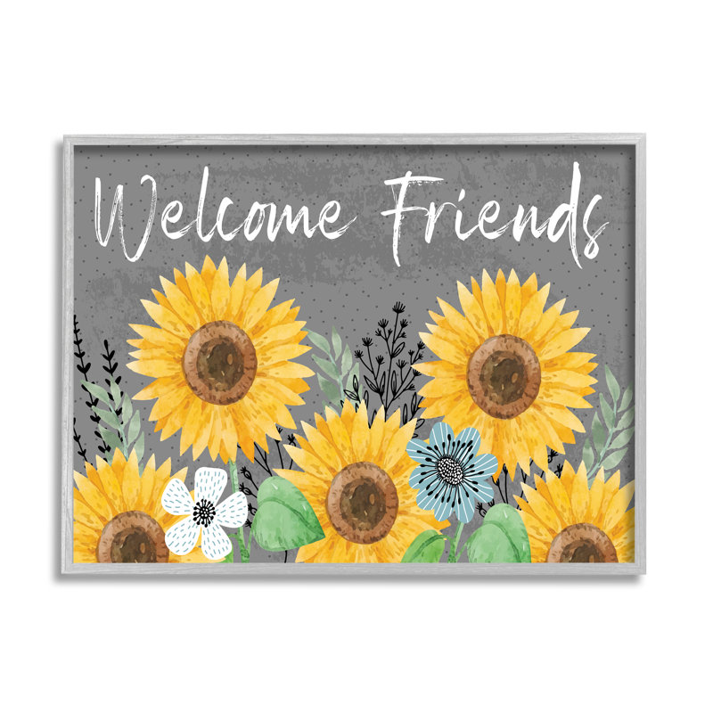 Welcome Friends Garden Florals - Cadre flottant, impression sur bois, H 11 po x l 14 po x P 1,5 po