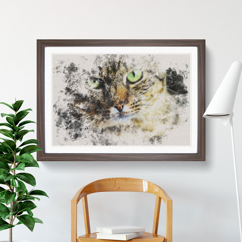 Portrait of a Cat Vol.6 - Picture Frame Graphic Art, Walnut Framed, 36cm H x 48cm W x 2cm D