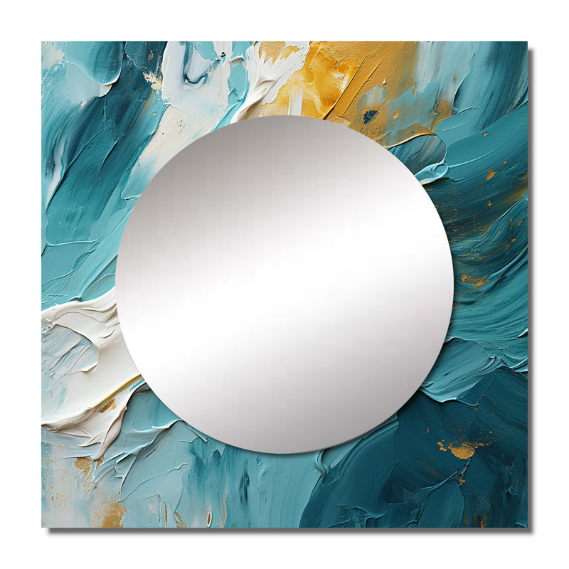 Golden Morning Glory Painting Gold On II - Abstract Spirals Square Mirror For Wall Art Decor, 23" x 23"