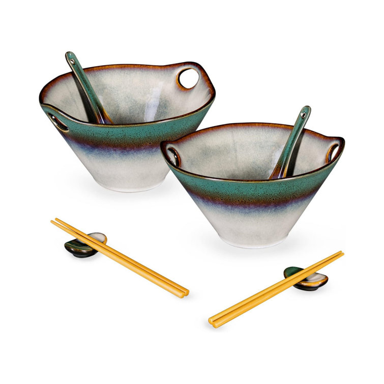 2 Sets Ceramic Japanese Ramen Bowl Set 60 Ounce, / Matching Spoons &  Chopsticks