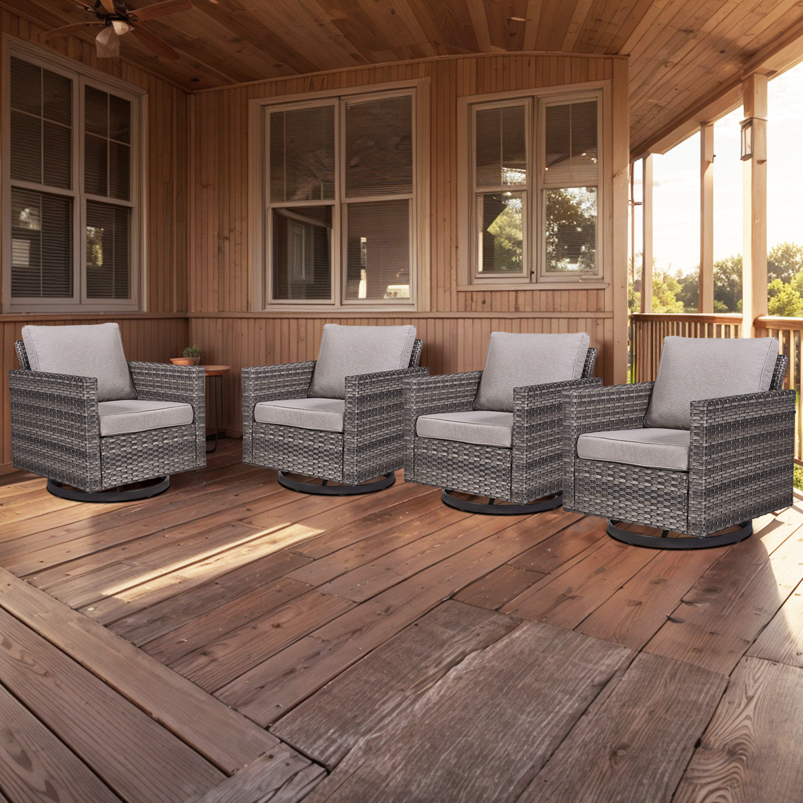 Latitude Run® Ingvald Swivel Rocking Patio Wicker Chairs with Cushions