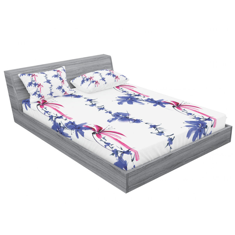 Microfiber Floral Sheet Set, Queen Sheet Set with Fitted Sheet