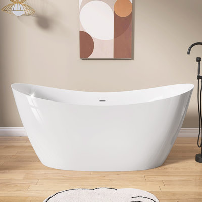 63'' L X 31.5'' W X 28.75'' H Freestanding Acrylic Soaking Tub Double Slipperdouble Slipper One-Piece Seamless Bathtub With Stainless Steel Drain In White