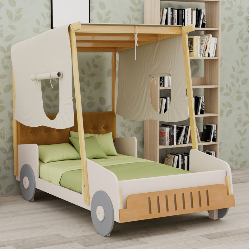 Lit voiture avec coussin, toile de plafond