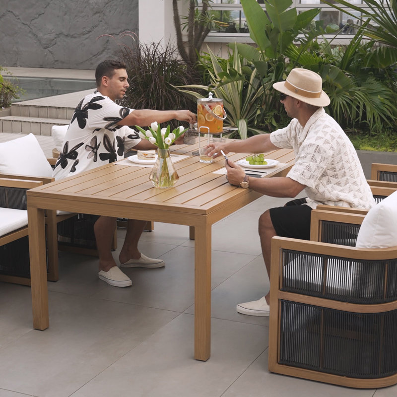 7 Pieces Outdoor Dining Set For 6 With Rectangle Table & Rope Woven Armchair In Natural