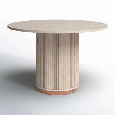 Zanzibar Round Solid Wood Fluted Dining Table with Storage