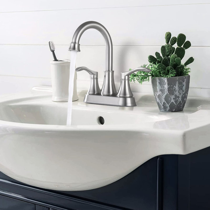 Brushed Nickel Bathroom Sink Faucet - 4 Inches , 360 Swivel Spout & Pop Up Drain, Material, , Water Saving Feature, Drip- Cartridge, Elegant Double Handles Tap Nickel, And Quality, , 20%, Smooth