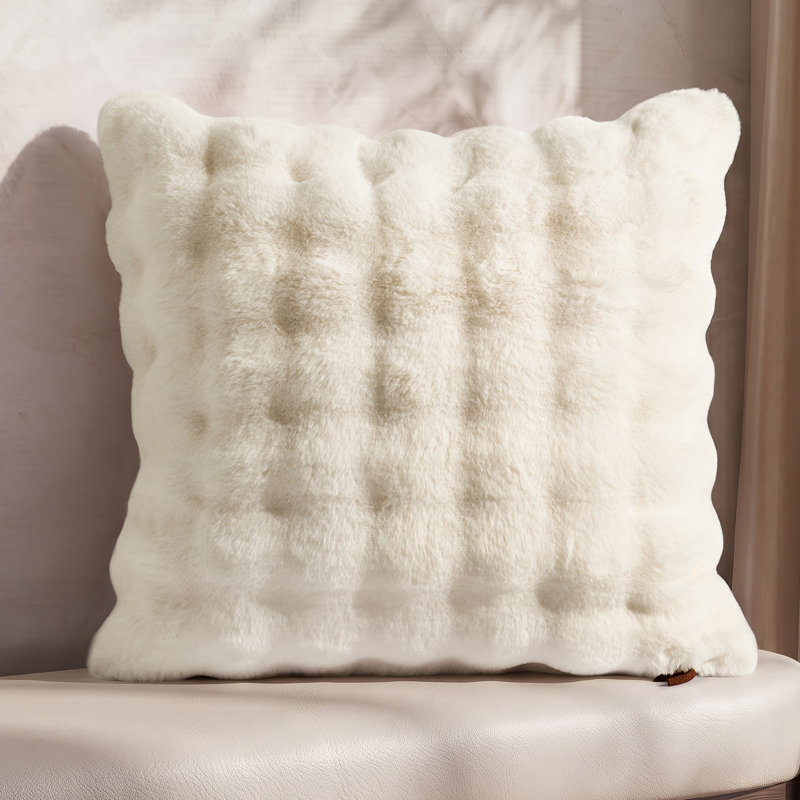 Margaret-Pillow Cover Faux Fur Pillow Cover, Ivory White, 24*24inch