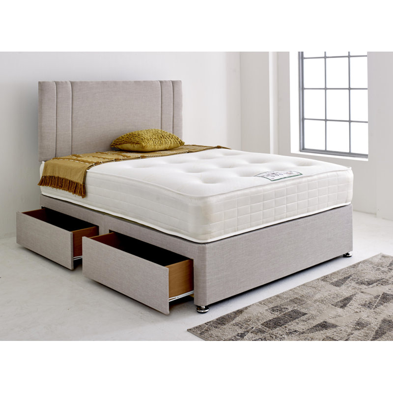 Divan Bed with Autumn Headboard, 4x Drawers, Silver, King (150 x 200 cm)