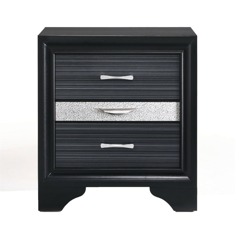 Black 3-Drawer Nightstand