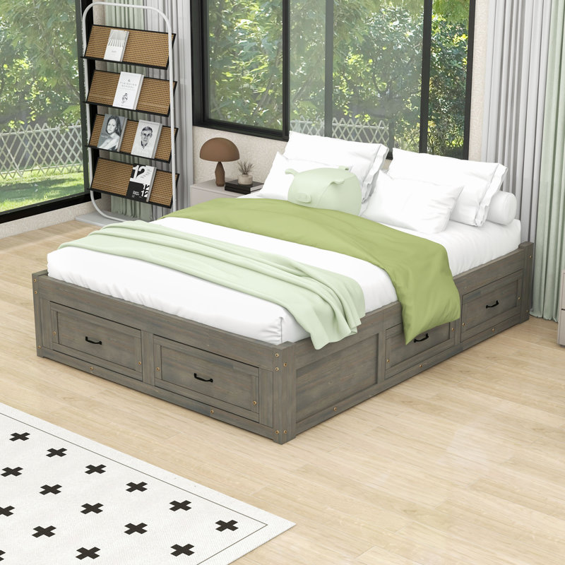 Lit plateforme avec 6 tiroirs, Gris antique, Complète