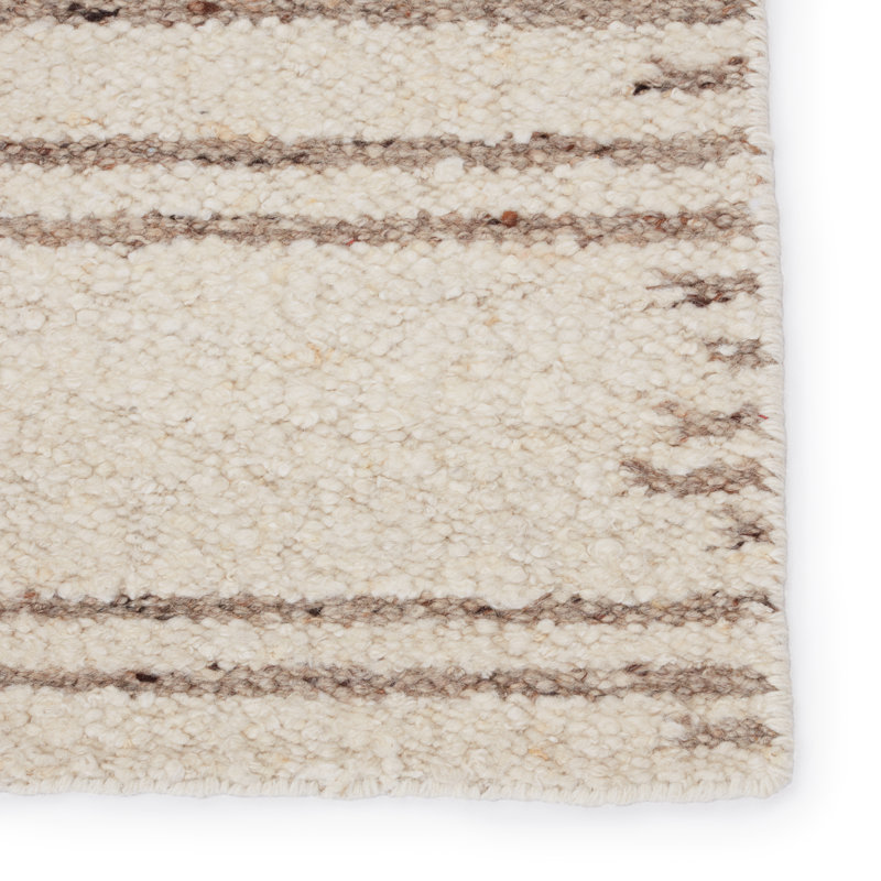Wool Striped Area Rug in Cream/Beige, Rectangle 5' x 8'