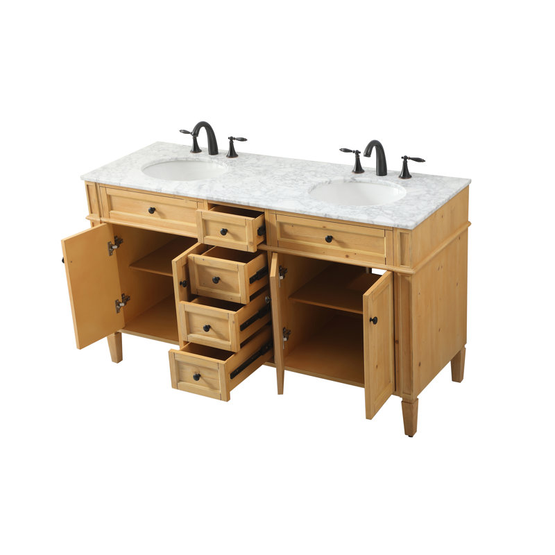 Ensemble de meuble-lavabo double 60 "Rivers, Bois naturel
