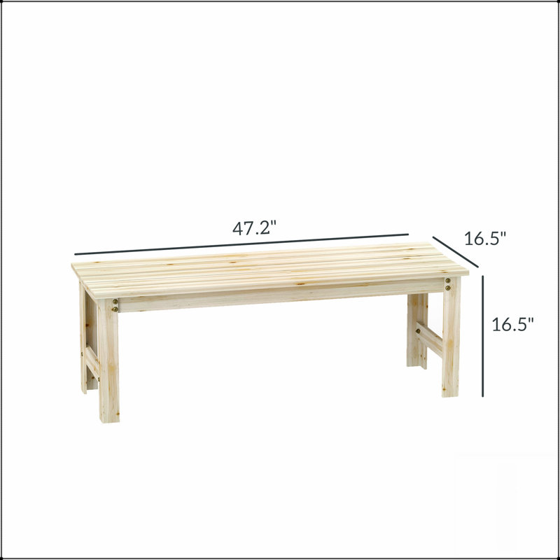 Banc à lattes sans dossier, bois de pin massif durable pour le jardin et le patio, facile d'entretien et de drainage, Natural