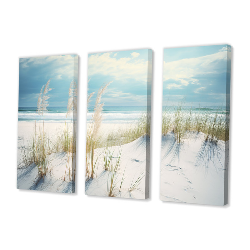 «Ocean Breeze Of Serenity Beach Grass By The Ocean», ensemble d'art mural sable de plage côtière, Toile tendue