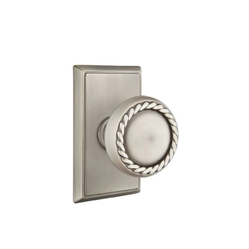 Ensemble de boutons de passage Emtek avec rosette rectangulaire et bouton en corde, Étain