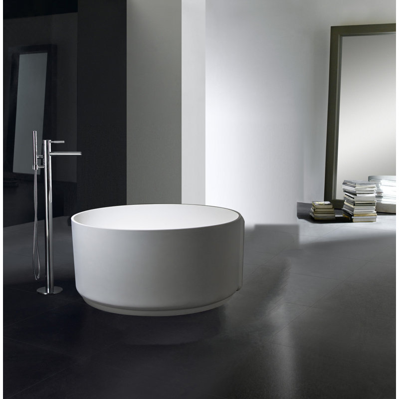 Kingston Brass Arcticstone 51-Inch Solid Surface Round Double Ended Freestanding Tub with Drain