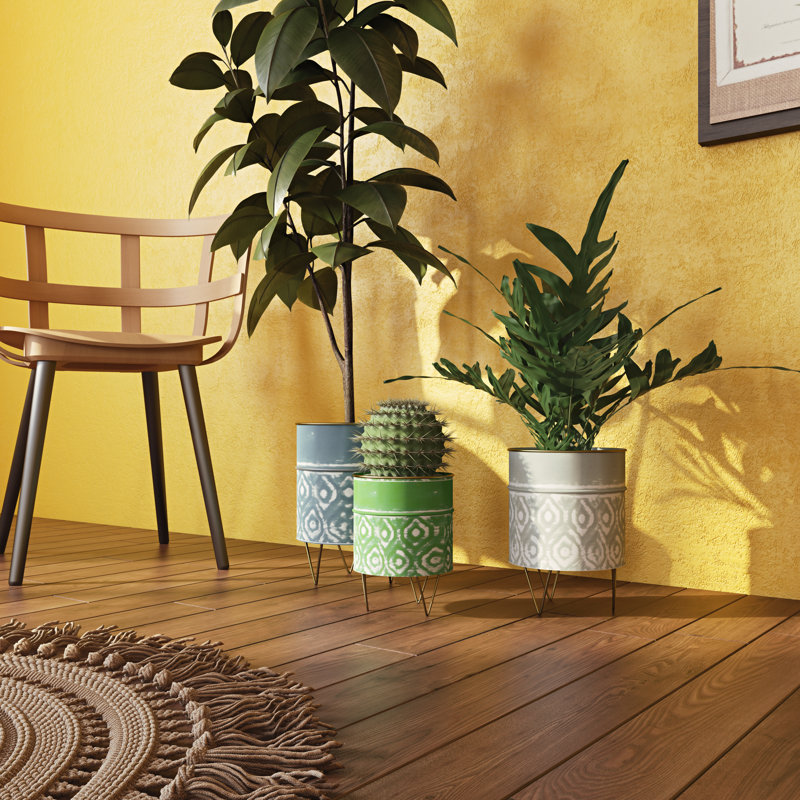 Laurent Round Metal Modern Indoor Pot Planters Set