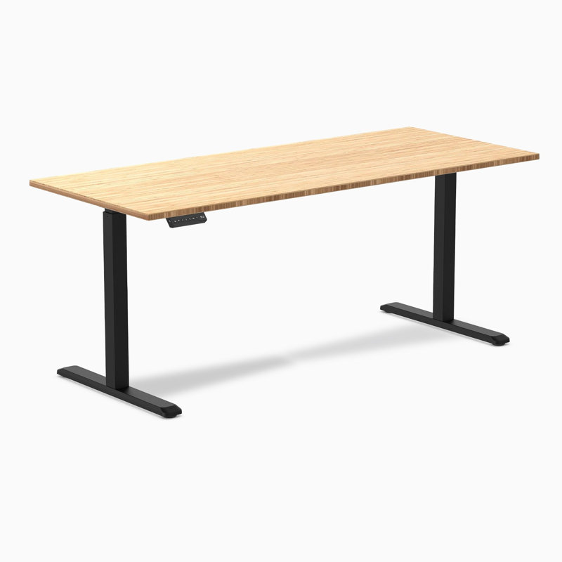 Estela Adjustable Height Solid Wood Steel Standing Desk, Bambou / noir