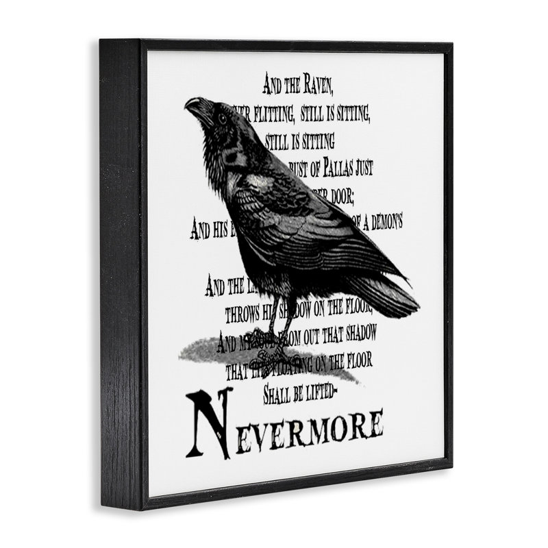 Crow, corbeau, effrayant, Halloween, citation de texte, estampe numérique texturée, Giclée encadrée noir minuit