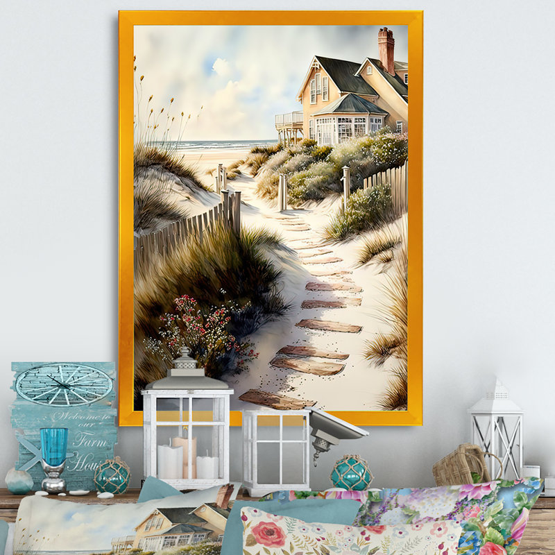 Path to Beach House VI - reproduction sur toile, Toile encadrée dorée avec coins fermés, H 40 po x l 30 po x P 1,5 po