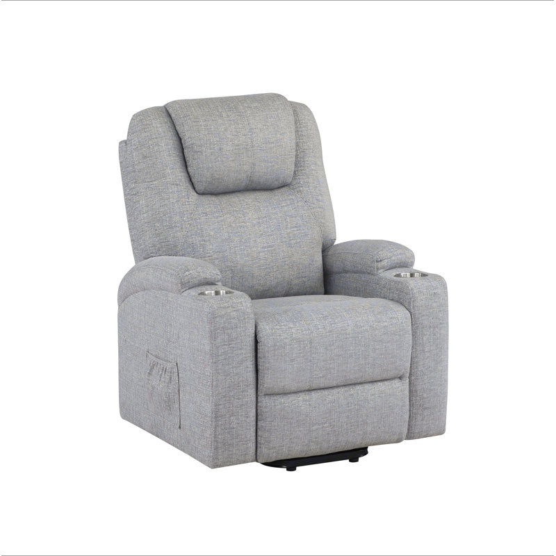 Light Gray Chenille Recliner W/Power Lift & Massage