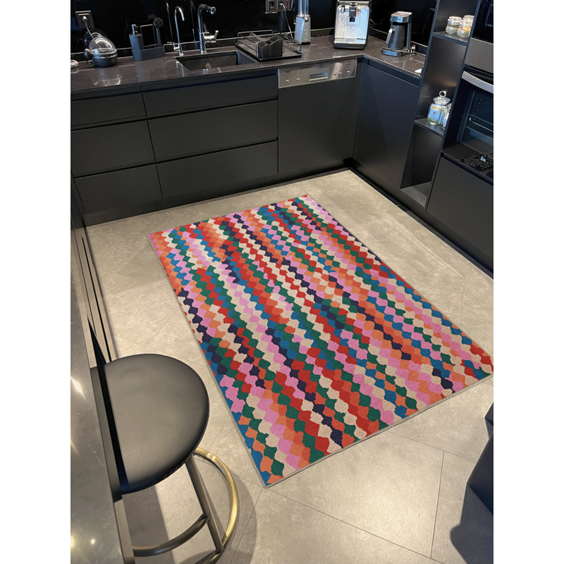 Multi-Colored Mixed Shape Line Section Patterned Creative Modern Decorative Rug, Rectangle 4'11" x 7'6"