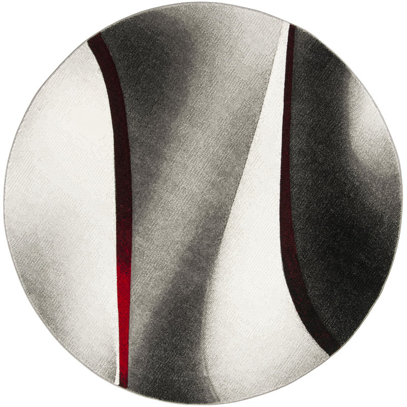 Tapis gris / rouge à motif abstrait Vilica, Rond 4 pi