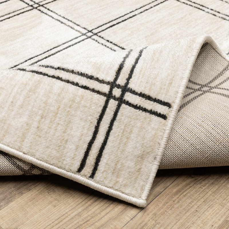 Harlow Geometric Lines Beige/ Black Area Rug, Rectangle 3'3" x 5'