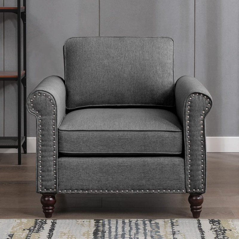 Ensemble de canapé modulaire 2 pièces, petit canapé en lin avec structure en bois, mobilier de salon moderne, gris foncé