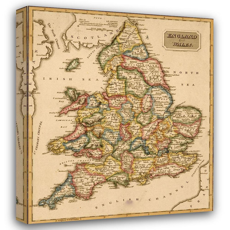 "Breakwater Bay", reproduction de cartes sur toile, "England and Wales" 1817 61931, H 17 po x l 15 po