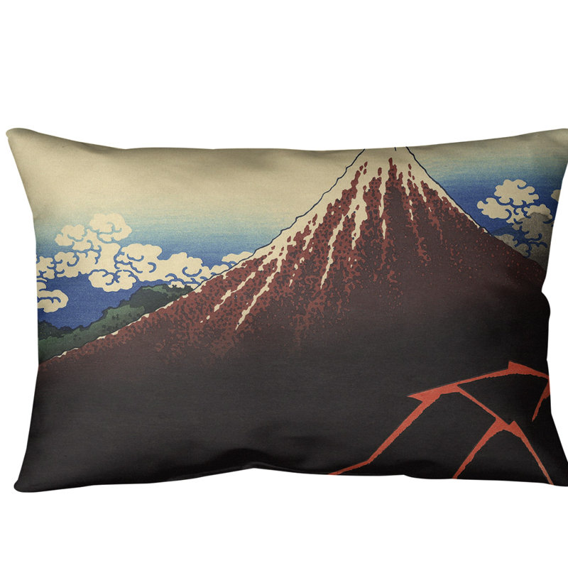 Housse de coussin lombaire en dessous du summit katsushika hokusai, lightning, Rouge / Bleu, Polyester sergé
