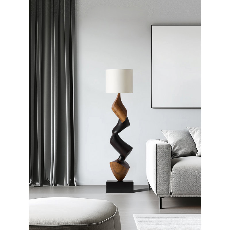 Lampe sur pied en paulownia et lin de style italien