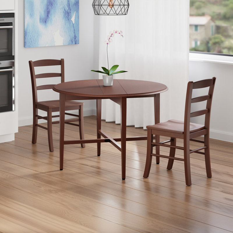 Lubin 3-pc Drop Leaf Table With Ladder-back Chairs, Walnut