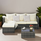 3 Piece Rattan Patio Furniture Set Wicker Sectional Seating Group Set with Chaise and Cushions