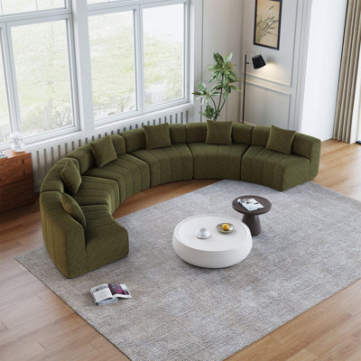 Chenille Curved Sectional Sofa With 6 Pillows