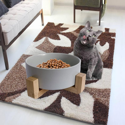 Ceramic Cat & Dog Bowls with Elevated Food & Water Stand, Modern Cute Matte Glaze Weighted Pet Bowls, Non-Slip Feeding Dishes for Cats and Small Dogs