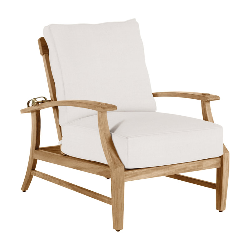 Croquet Teak Patio Chair with Cushions, Natural Teak, No Welt, Natural White