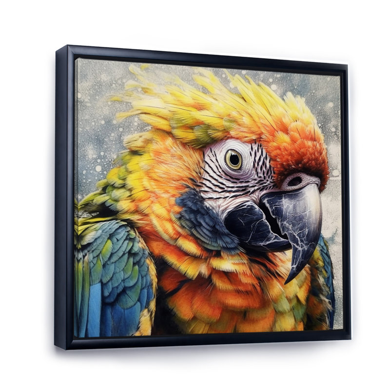 Perroquet tropical au paradis I sur toile, H 30 po x l 30 po x P 1 po, Cadre flottant noir