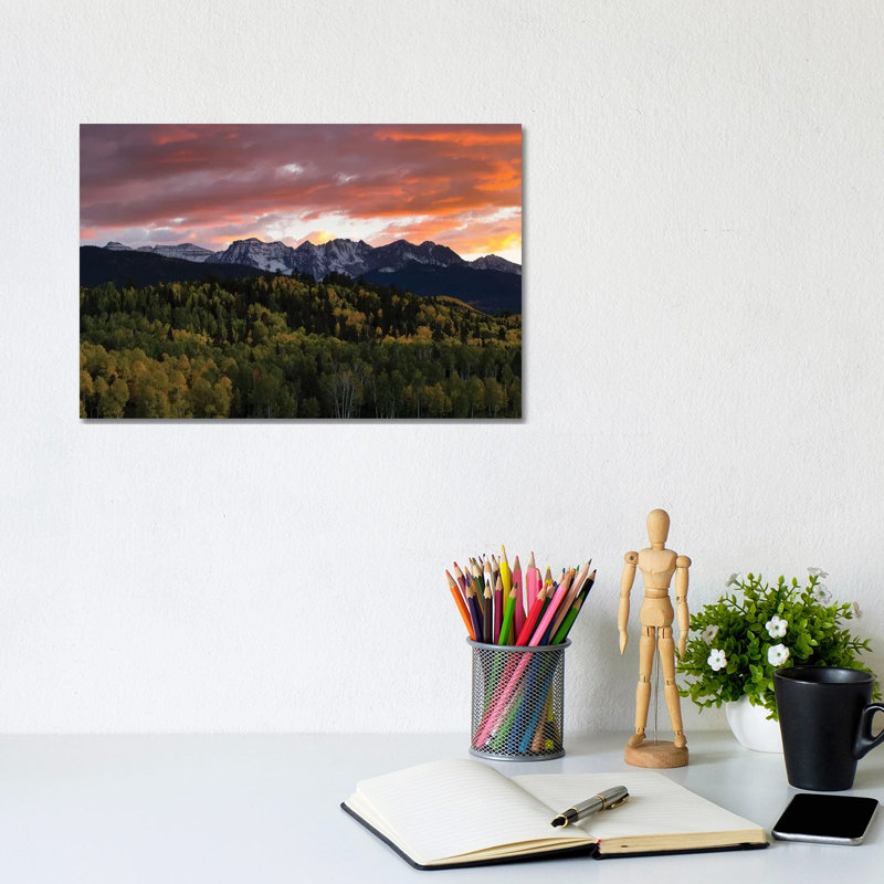Trees With Mountain Range In The Background At Dusk, Aspen, Pitkin County, Colorado, USA I by Panoramic Images - Wrapped Canvas Print