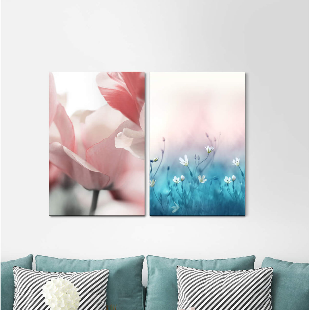 2-tlg. Leinwandbilder-Set - Grafikdruck „Flowers Tulips Gentle Tenderness Light Nature”