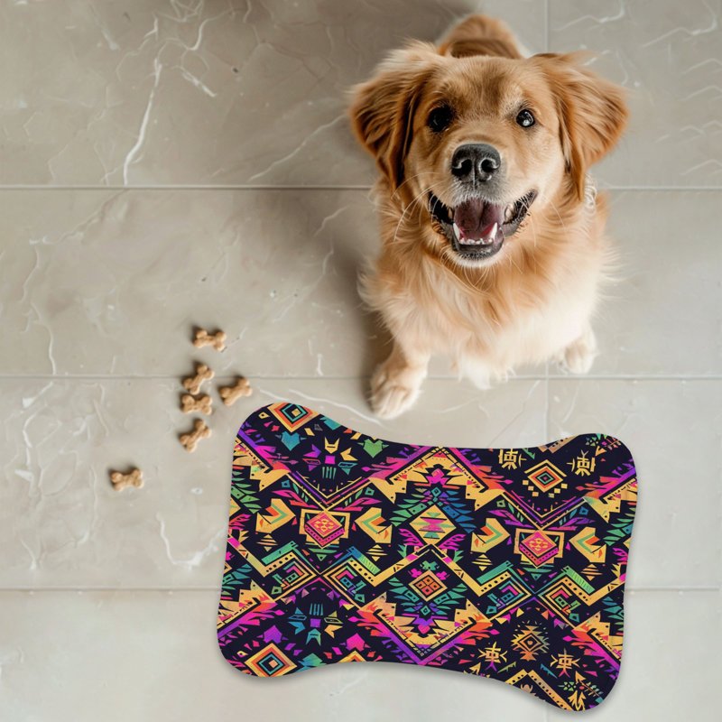Vibrant Aztec Designs - 1 Piece Bone Shape Feeding Mat
