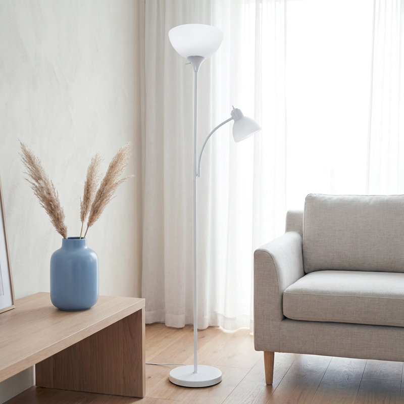 Lampe sur pied Ardelo, lampe de lecture col de cygne, blanc neige, abat-jour blanc, H 71,5 po