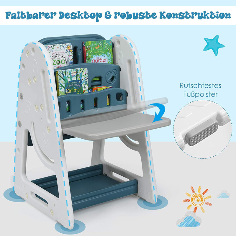 Zeno Kids Rectangular Interactive Table and Chair Set, Blue/White