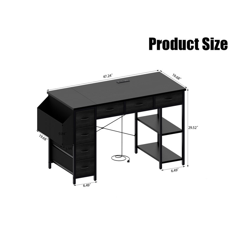 Bureau d'ordinateur avec prise d'alimentation électrique, Noir, noir, noir, noir, Noir, noir, noir, noir