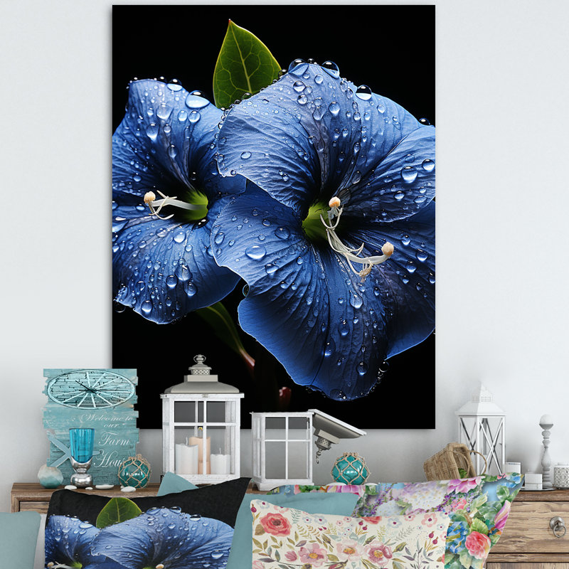 «Blue and Black Garden Jewel Morning Glory», art mural Morning Glory, Gold Picture Framed, H 40 po x l 30 po